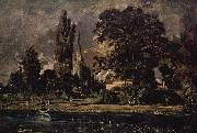 Die Kathedrale von Salisbury vom Flub aus gesehen, mit dem Haus des Archidiakonus Fischer, Skizze John Constable